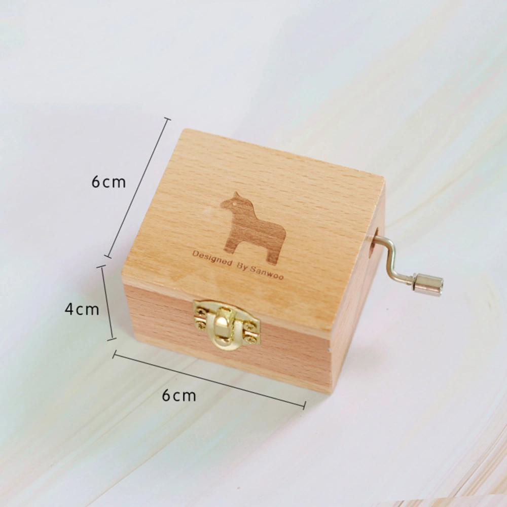 1PC Creative Gift Wooden Desktop Ornament Hand Crank Miniature Music Box Creative Classic Home Decoration (Horse Printing)