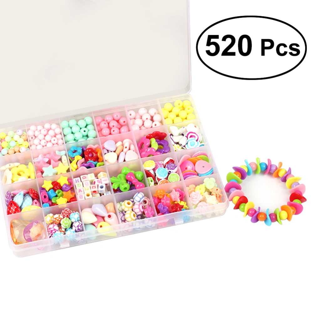 Jewelry Beads Set Accessories Toys 24 Compartments Beads Handmade DIY Crafts Arts Jewelry Making Kits for Children's DIY Bracelets Necklace Early Childhood Intelligence Education Toys (520pcs Beads)