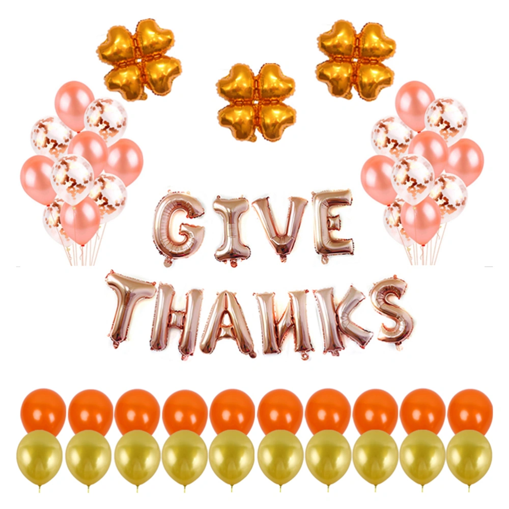 Thanksgiving Latex And Foil Balloons Set Clover Shaped Confetti Balloons Festive Holiday Decorations (Rose Gold Letters)