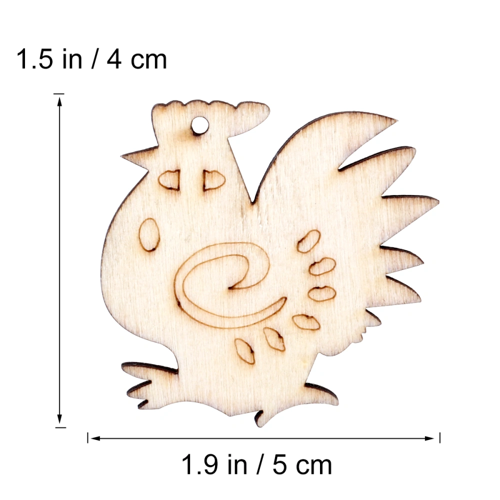 10 Pcs Unfinished Wood Chips Cutouts Wooden Ornaments Chinese Zodiac Animals for DIY Arts Crafts Props (Chook)