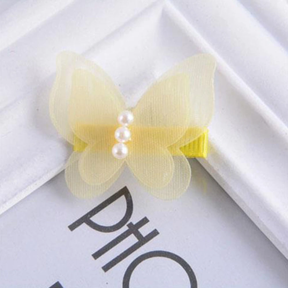 6PCS Chiffon Bowknot Pearl Hair Clip Children Hair Clip for Decoration Girls