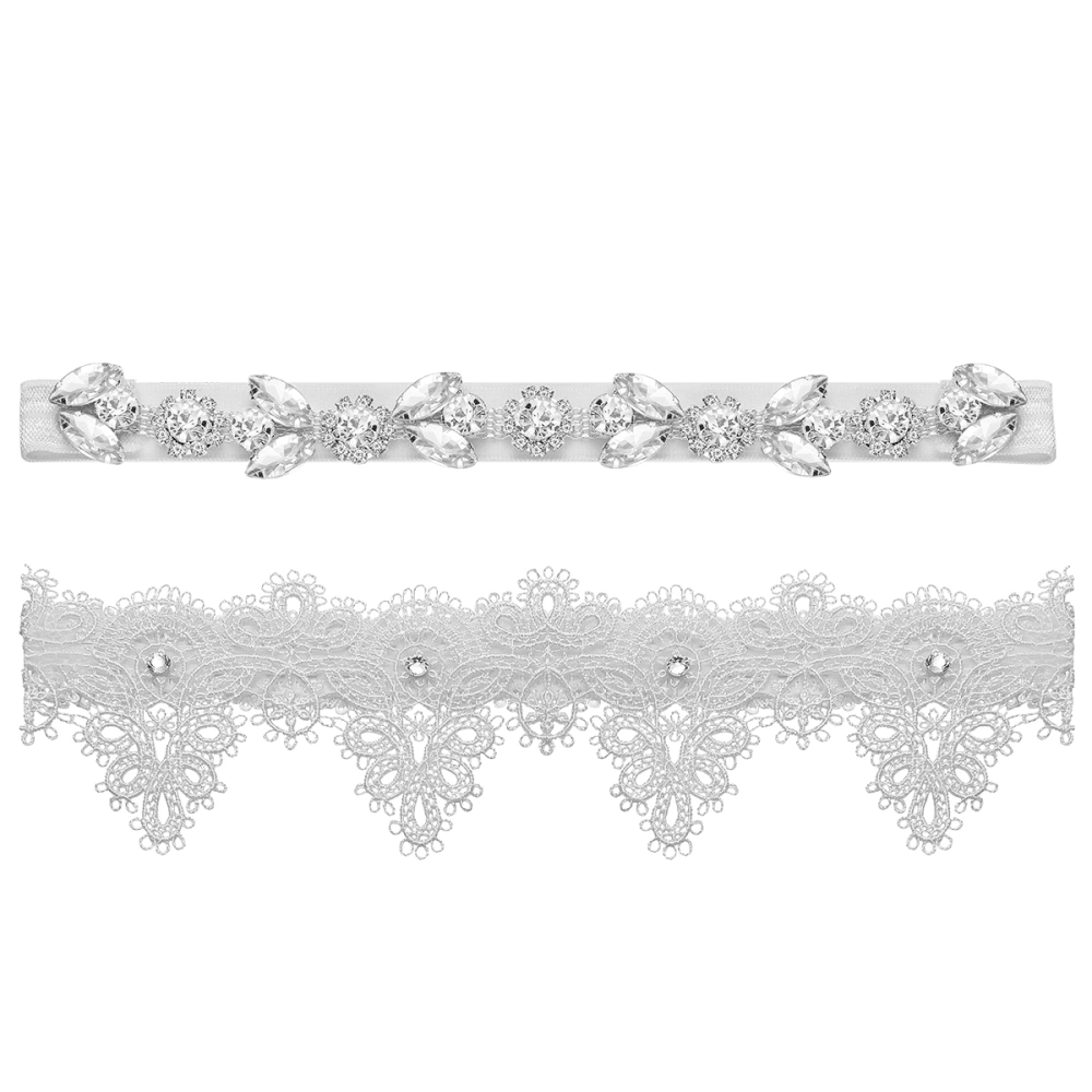 STOBOK 2PCS Wedding Bride Garter Rhinestone Crystal Garter Belt for Wedding Anniversary Party (White)