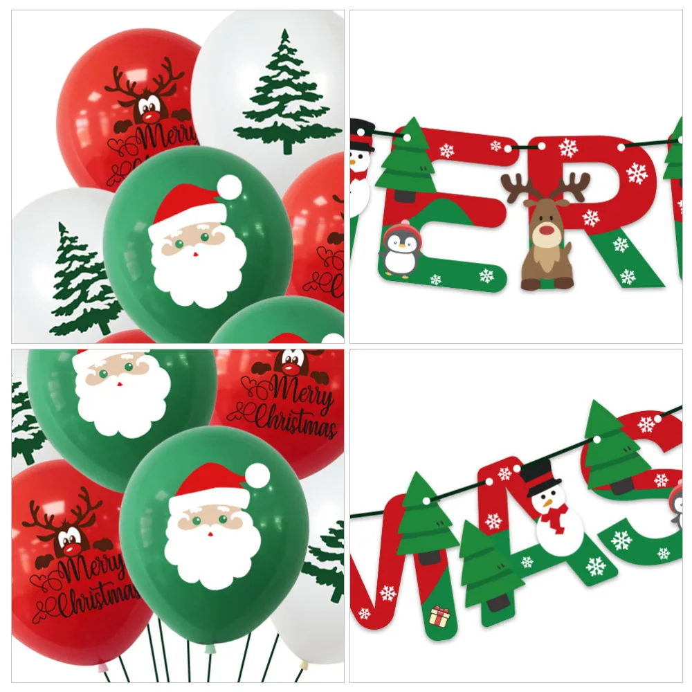 1 Set of Christmas Balloons Decorative Banners Party Tree Paper Banner Prop