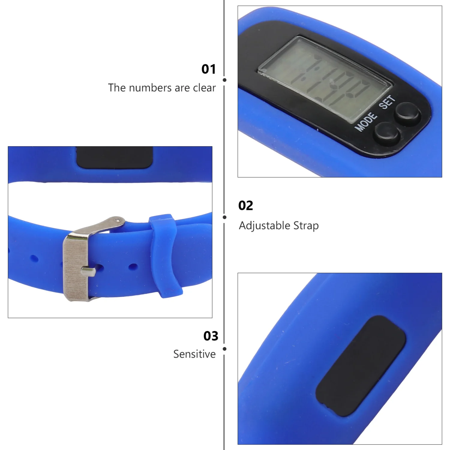 2pcs Men Women Electronic Watch Digital LCD Pedometer Run Step Walking Distance Calorie Counter Watch Bracelet (Blue)
