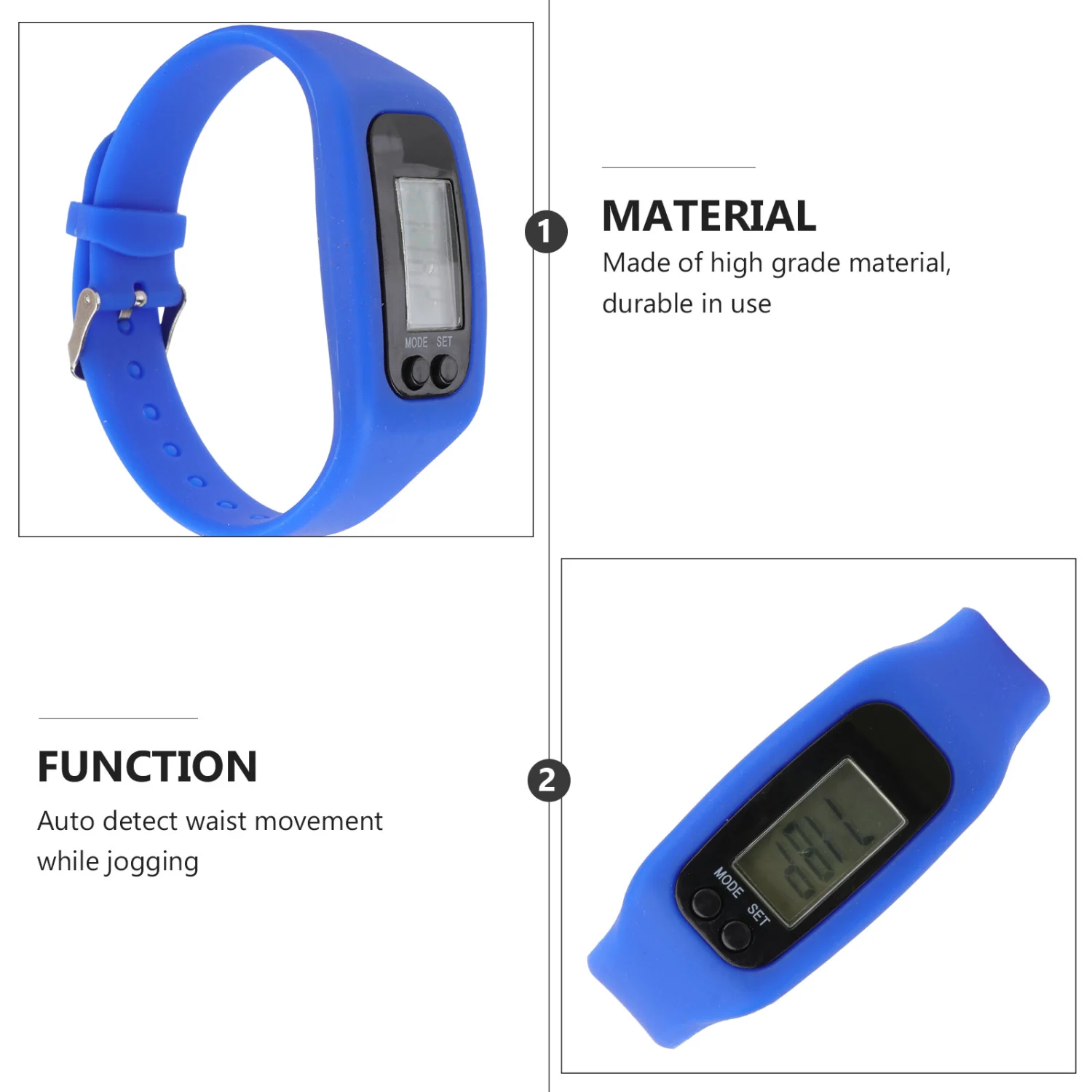 2pcs Men Women Electronic Watch Digital LCD Pedometer Run Step Walking Distance Calorie Counter Watch Bracelet (Blue)