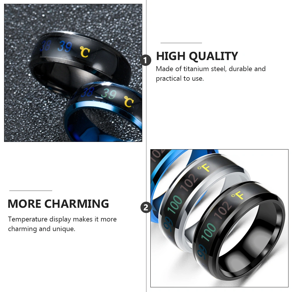 1Pc Fashion Ring Jewelry Intelligent Temperature Display Couple Ring (No.7)