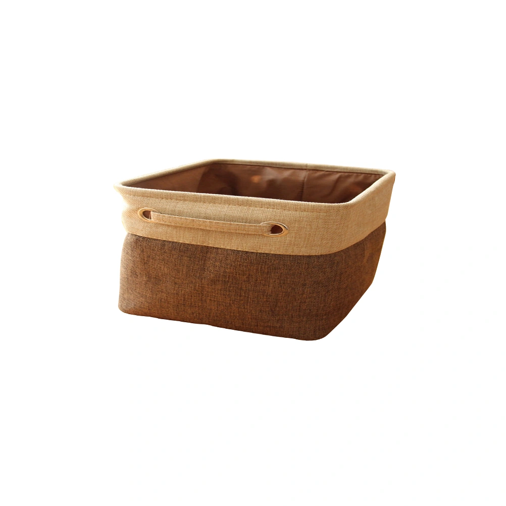 Multipurpose Retangular Foldable Cotton Linen Storage Bins Boxes Clothes Laundry Toys Organizer Containers with Handles - Size S(Coffee)