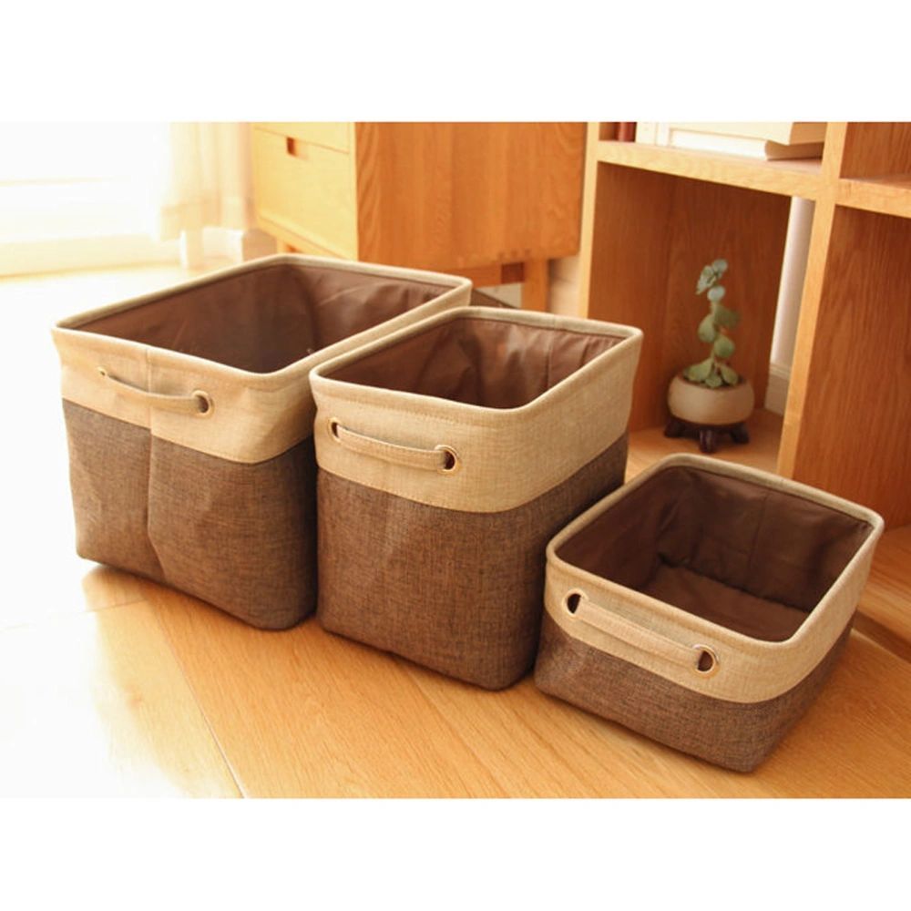 Multipurpose Retangular Foldable Cotton Linen Storage Bins Boxes Clothes Laundry Toys Organizer Containers with Handles - Size S(Coffee)