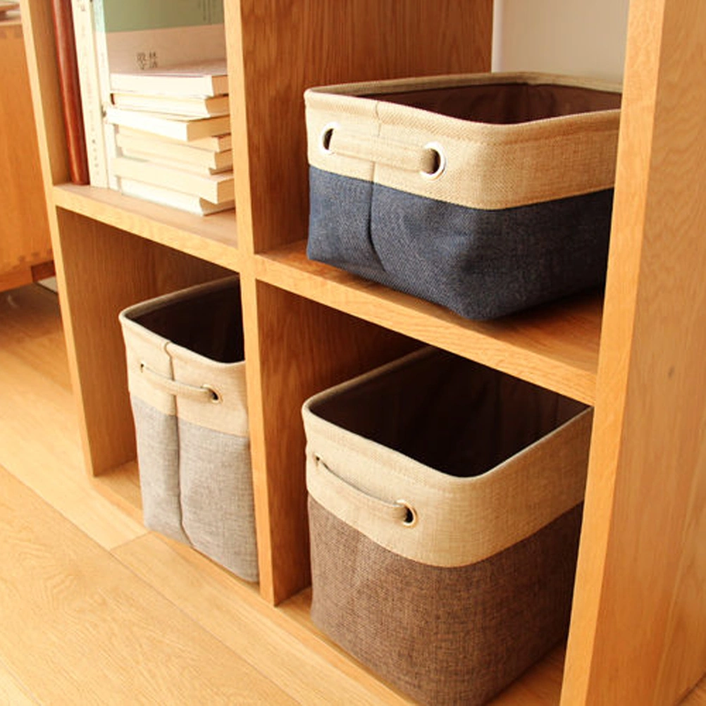 Multipurpose Retangular Foldable Cotton Linen Storage Bins Boxes Clothes Laundry Toys Organizer Containers with Handles - Size S(Coffee)