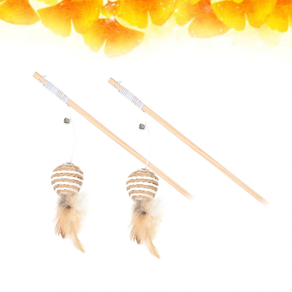 2PCS Pet Cat Feather Stick Toy Wood Rod Feather Cat Teaser Toy Funny Cotton Rope Feather Cat Teasing Wand Toy Creative Cat Feather Interactive Toys for Kitten Cat Playing Random Color