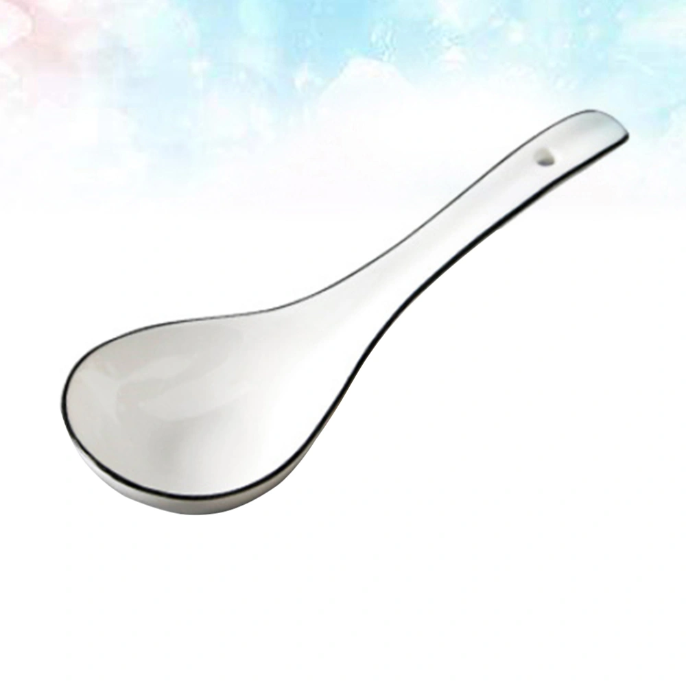 1pc Household White Ceramic Spoon Scoop Tableware Soup Spoon for Home Restaurant (Black + White)