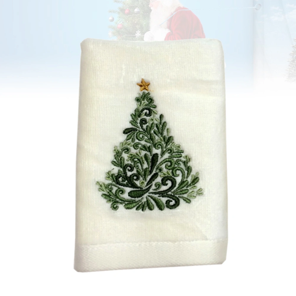 Christmas Embroidered Face Towel Facial Cleaning Towel Christmas Tree Pattern for Gift (White)