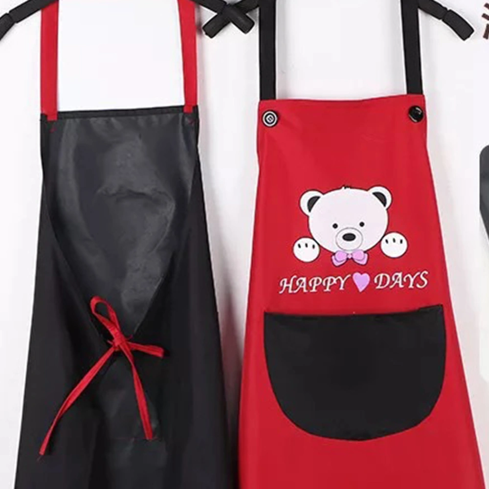 Cooking Apron Sleeveless Water and Oil Proofing Cartoon Bear Pattern Housework Apron for Home (Red)