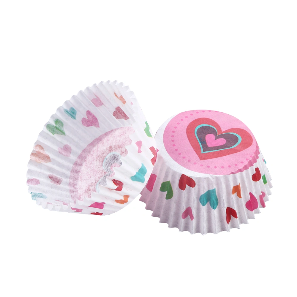 100 Pcs Heat Resistant PE Coating Cupcake Wrappers Round Thicken Muffin Cup Cake Paper Cup (Colorful Heart)