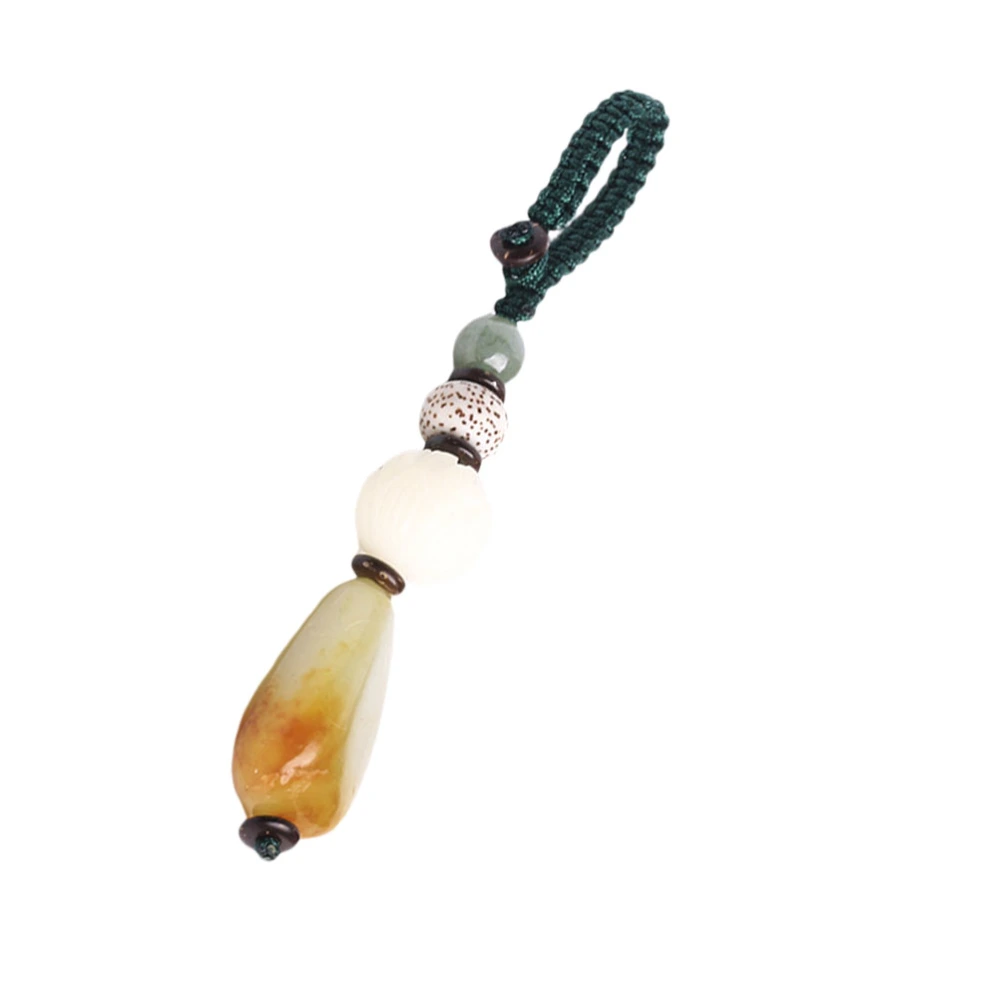 1PC Hetian Jade Keychains Decor High-end Car Pendants Multi-purpose Key Ring Pendants Natural Stone Keychain Hanging Pendants for Bag Car Decor Green