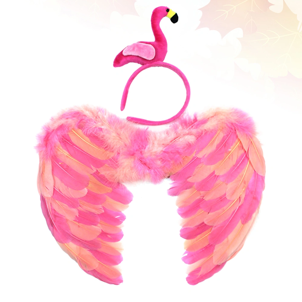 Cosplay Flamingo  Wing Role Playing Cosplay Costume Performance Prop with Headdress for Kids Children (Flamingo and Rosy Headdress)