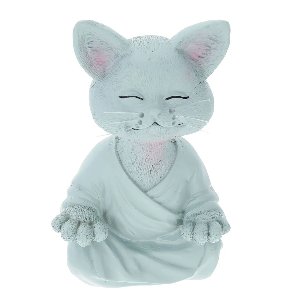 Garden Meditation Cat Statue Ornament Animal Sculpture Decor Yard Scene Adornment