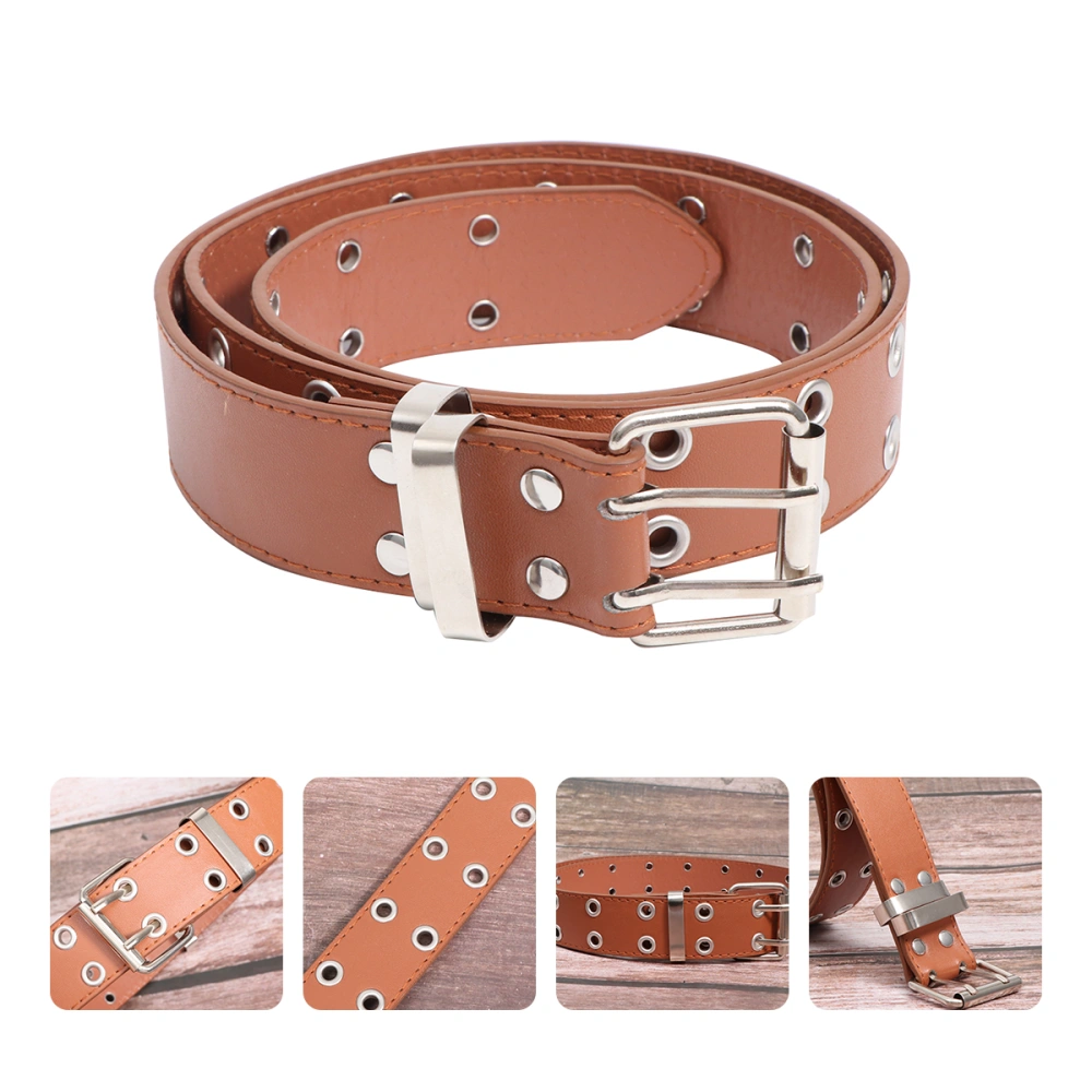 Punk Style Belt Double Rows Holes Waist Belt Simple Durable Belt for Women Man (Brown)