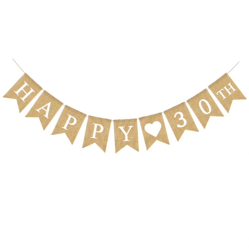 Retro Linen Banner Happy 30th Birthday Party Swallowtail Flag Garland Layout Supplies Birthday Party Decoration