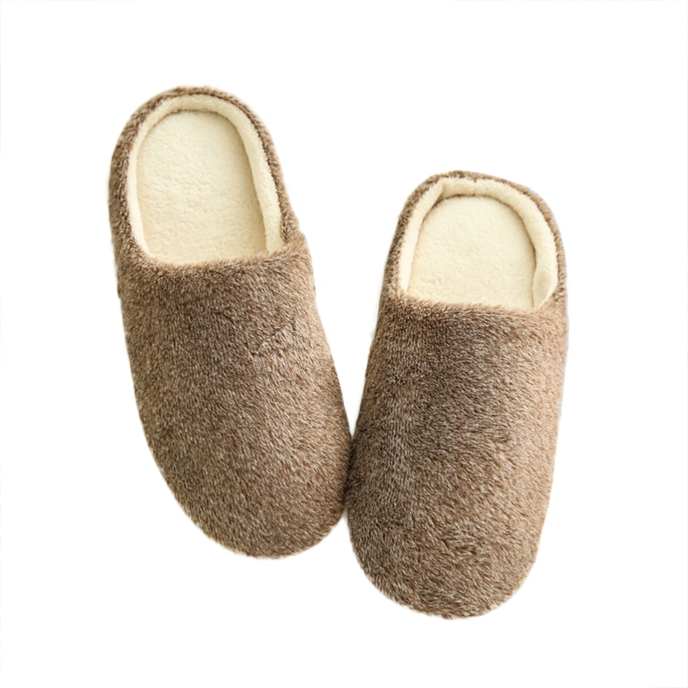 Women's Cozy Furry House Slippers Mens Cotton-Padded Plush Slippers Couples Winter Home Shoes - Size 42/43 (Coffee)