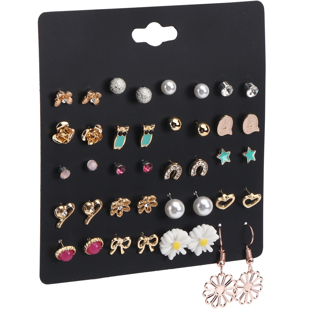 15 Pairs Exaggerated Copper Metal Earrings Diamond Eardrop Metal Ear Danglers