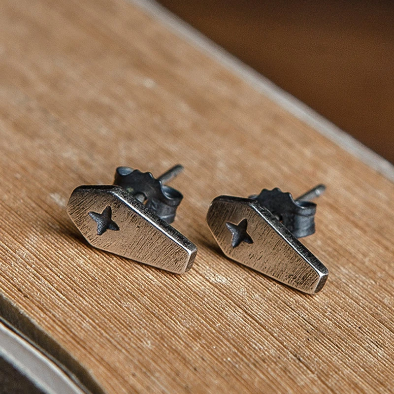 925 Sterling Silver Death Cross Rhombic Ear Studs