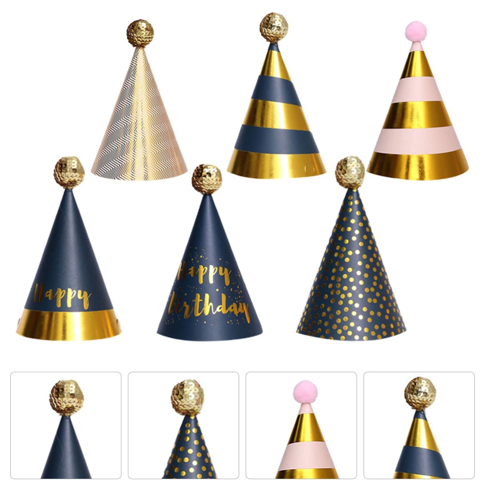 6pcs Birthday Party Hats with Lovely Pom Poms Adorable Birthday Party Caps