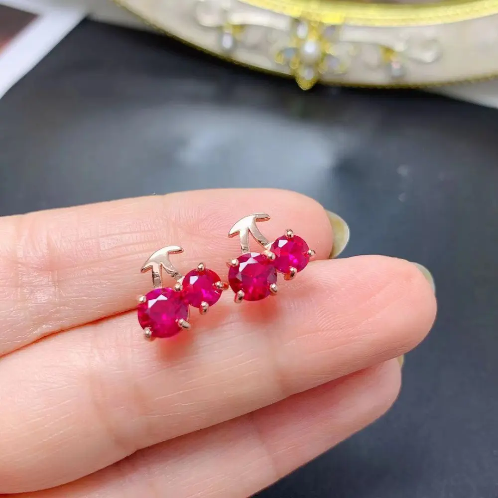 Red Corundum Small Cherry 925 Silver Stud Earrings