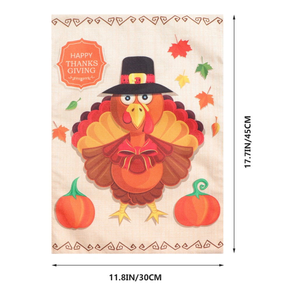 1Pc Thanksgiving Garden Flag Turkey Pattern Flag Decoration Outdoor Adornment