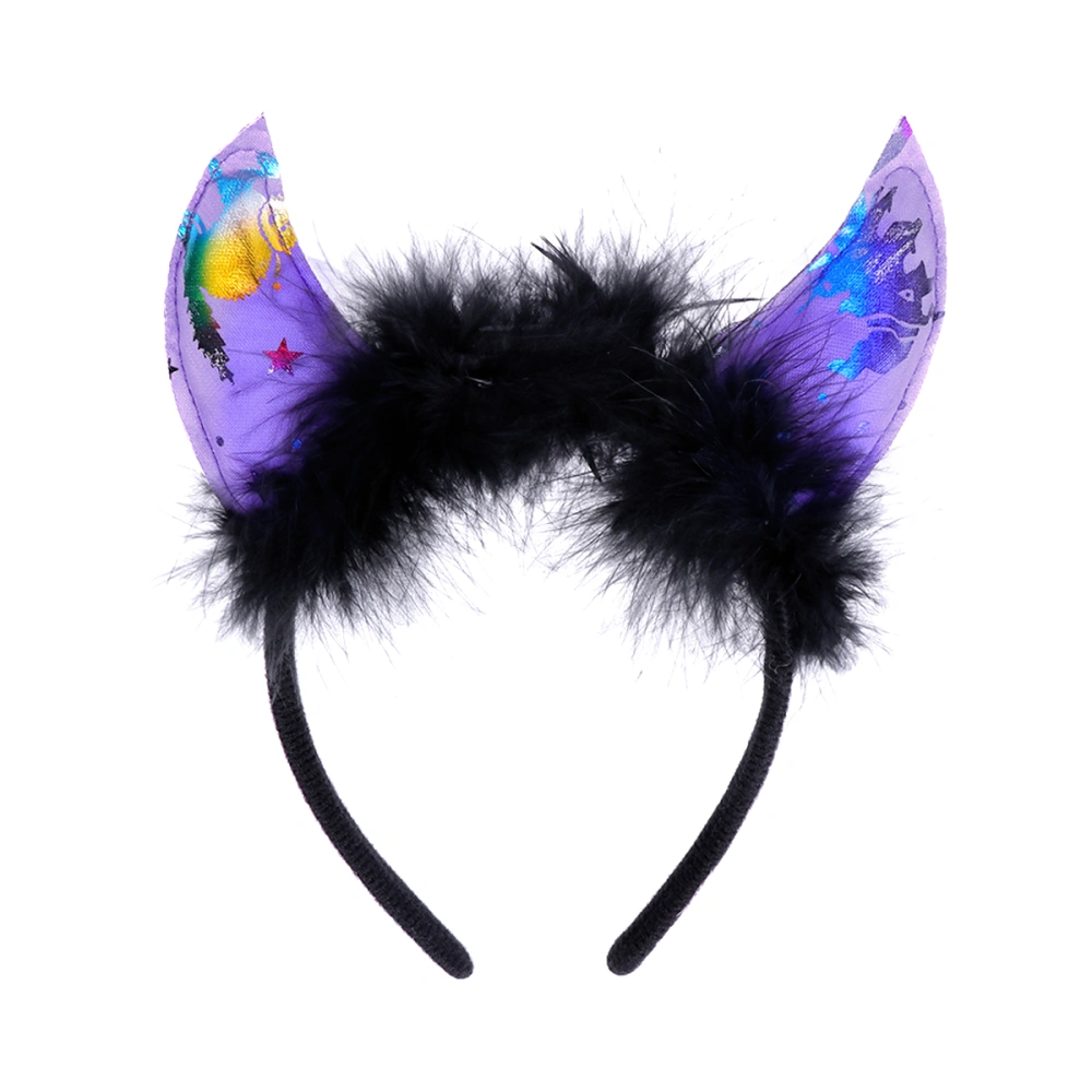 1PC Luminous Horn Headband Halloween Glowing Party Devil Horn Headband Headdress (Purple)