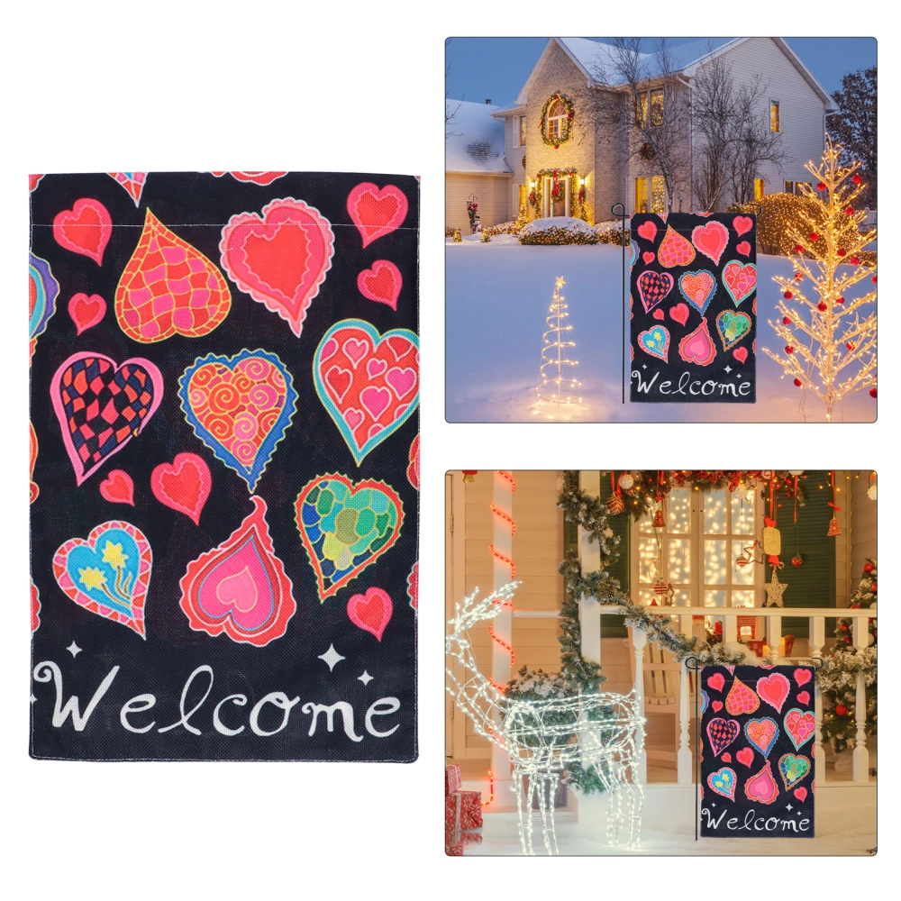 1Pc Valentine's Day Courtyard Flag Romantic Linen Welcome Printing Garden Flag