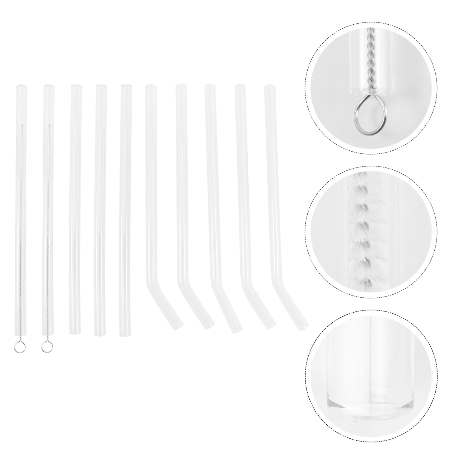 1 Set 12Pcs Glass Straws High Borosilicate Glass Straight Bend Straws (Transparent)