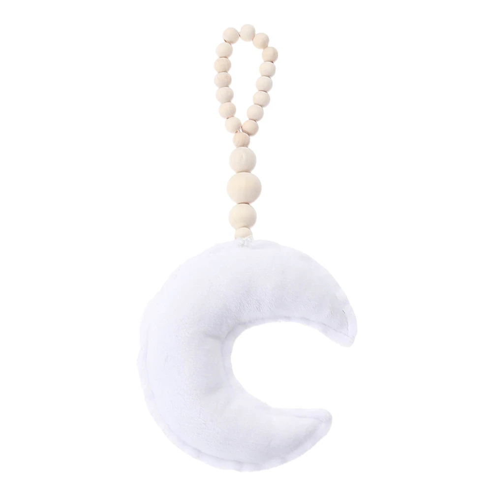 Wooden Bead Decoration with Moon Pendant Beaded String Ornament for Wall Decoration (White)