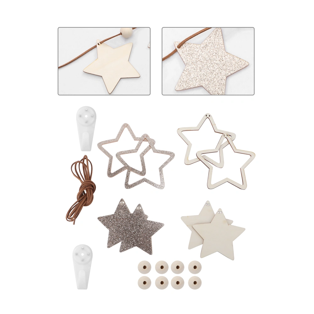 2 Meters Glittering Sparkling Twinkle Star Garland Strings Wooden Five-pointed Star Bunting Banners Wall Door Hanging Decorations for Wedding Party (Golden)