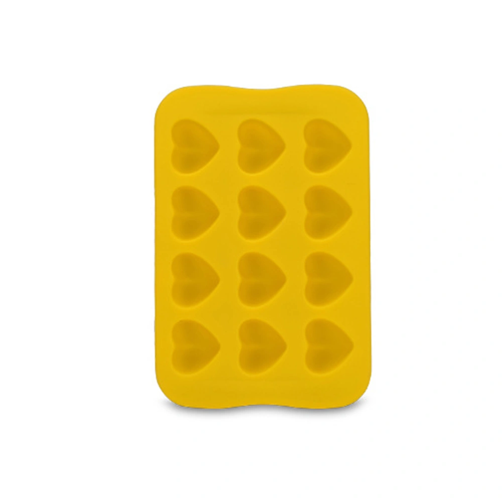 DIY 12 Cavities Ice Cube Tray Love Heart Shaped Ice Making Mold Chocolate Mould Kitchen Accessories (Yellow)