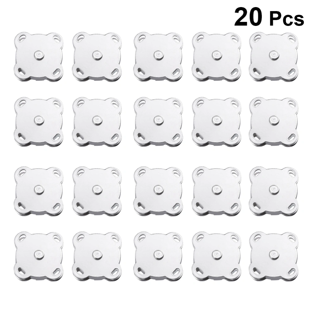 20PCS 18MM Hand-stitched Magnet Buckle Plum Blossom Magnetic Clasp Four-hole Square Magnetic Buckle Sturdy Magnetic Clasp for Sewing Craft Clothing Bag Scrapbooking Use (Silver)