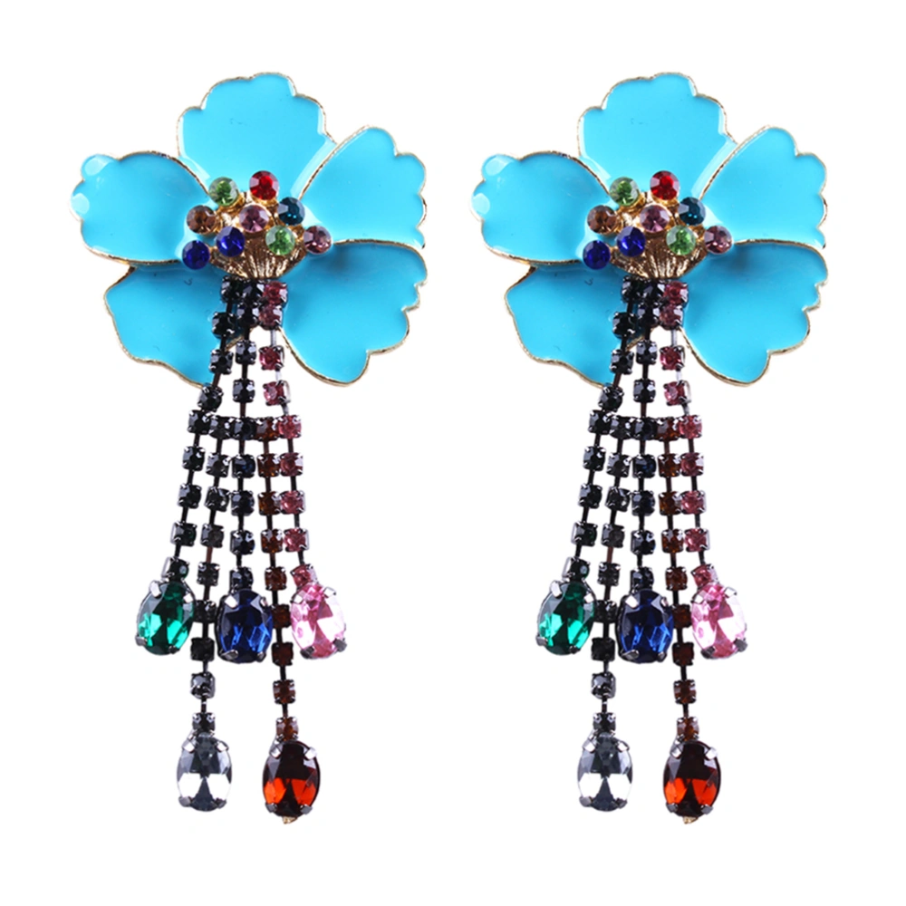 1 Pair of Earrings Tassel Earrings Western Style Long Earrings Personality Flowers Claw Chain (blue)