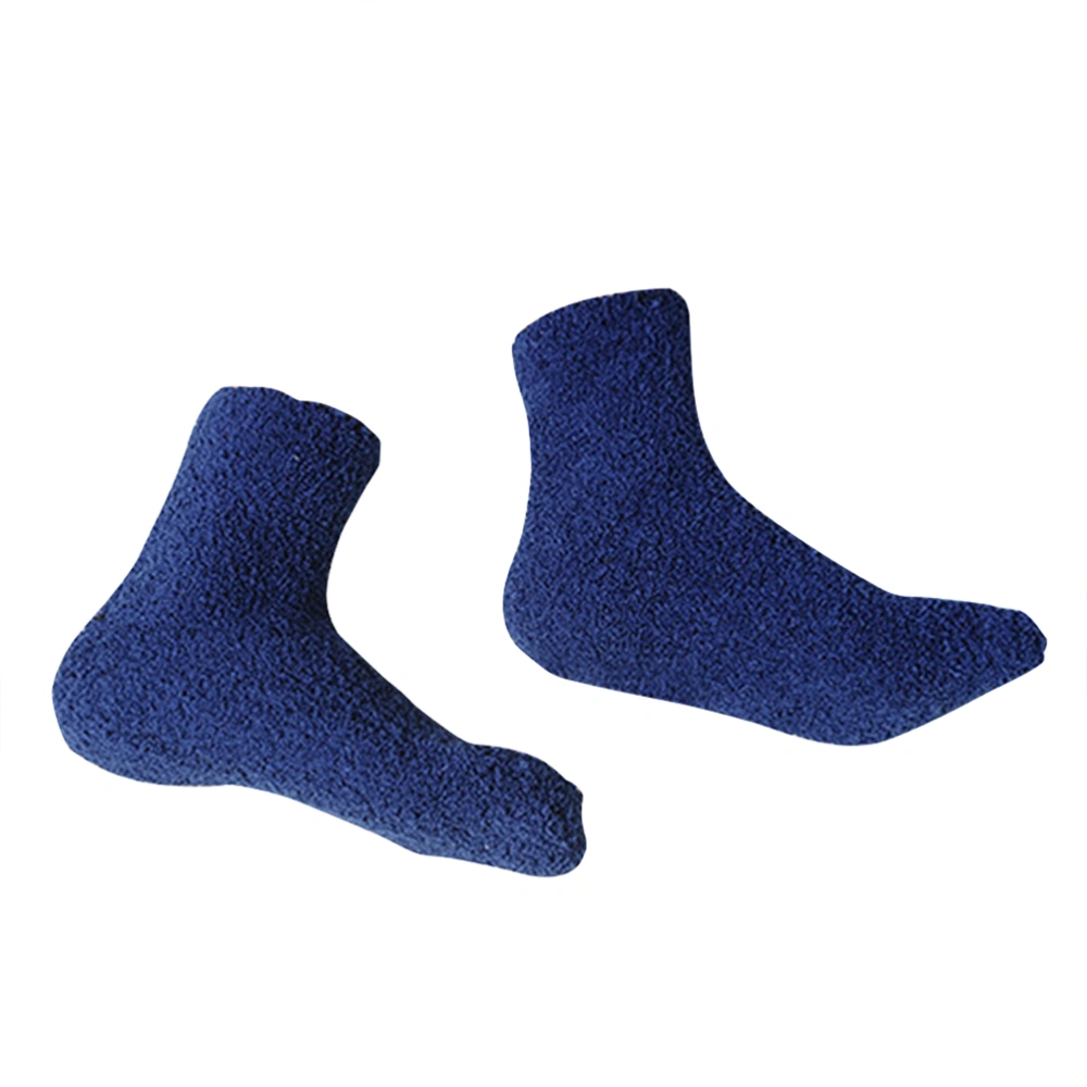 1 Pair of Men Coral Fleece Ankle Socks Warm Thick Floor Socks Fluffy Sleep Bed Socks (Navy Blue)