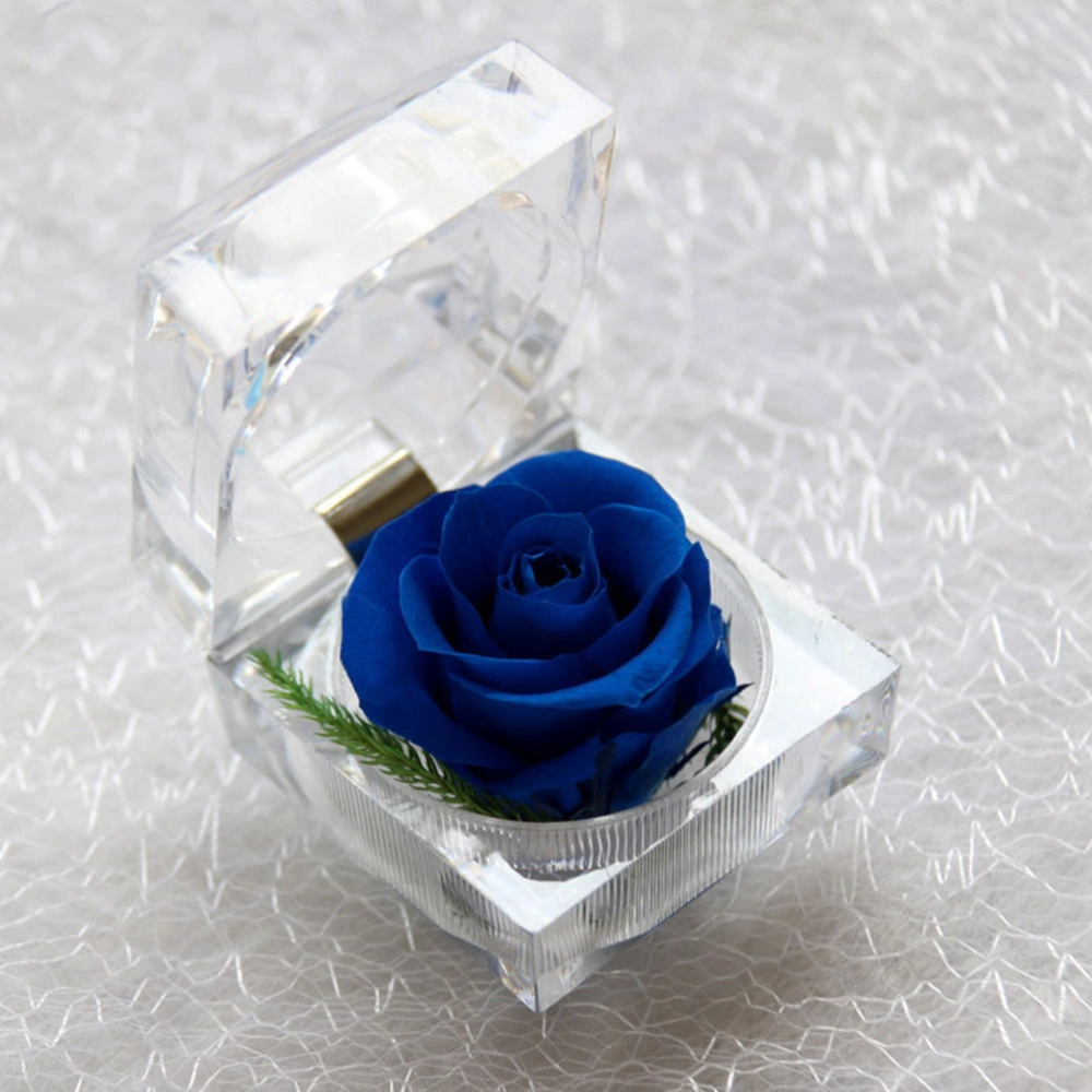 1Pcs Preserved Fresh Rose Flower in Glass Dome with Ribbon Decoration Rose Gift for Valentine's Day Anniversary Birthday (Royalblue)