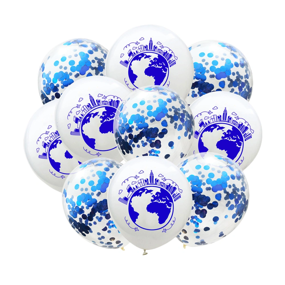 10Pcs 12 Inches World Map Pattern Latex Balloons Sequin Balloons Party Balloons Decoration (Dark Blue, Dark Blue Sequin)