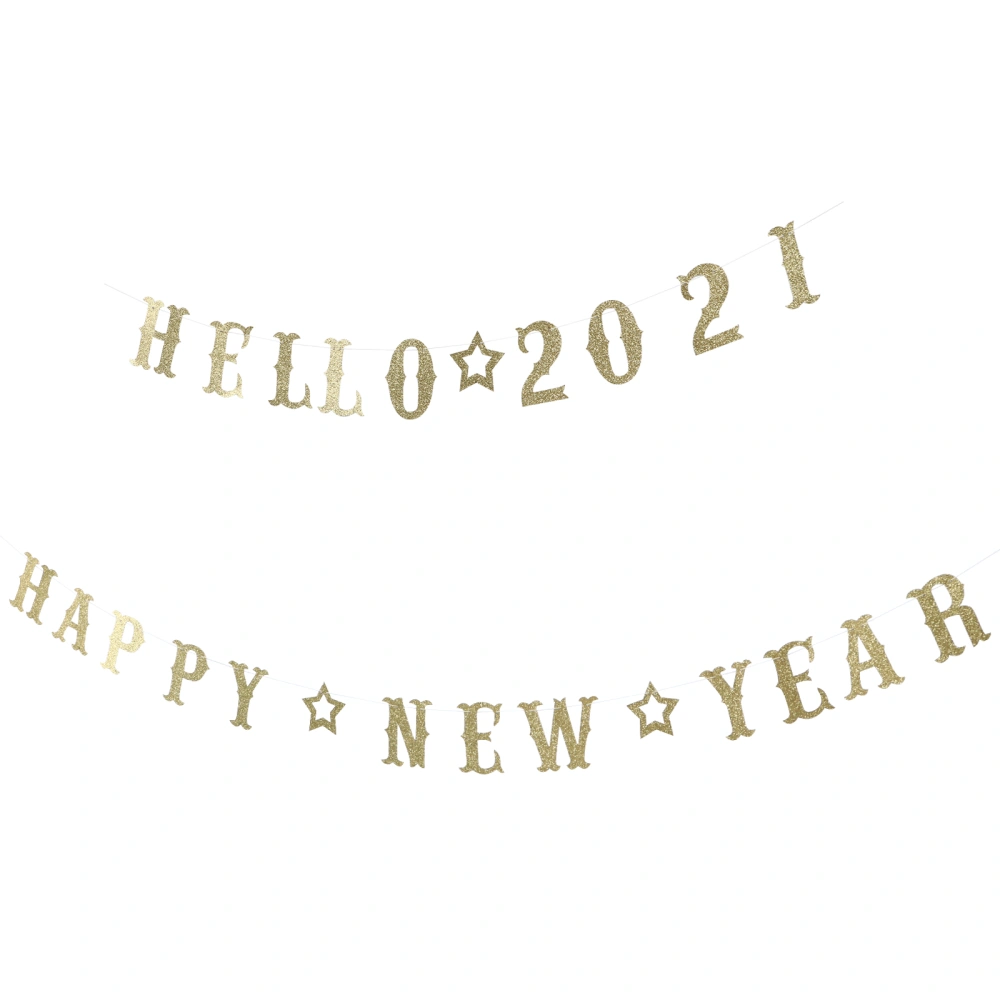 2Pcs Happy New Year Hanging Banner Hello 2021 Sign Banner Party Layout Props