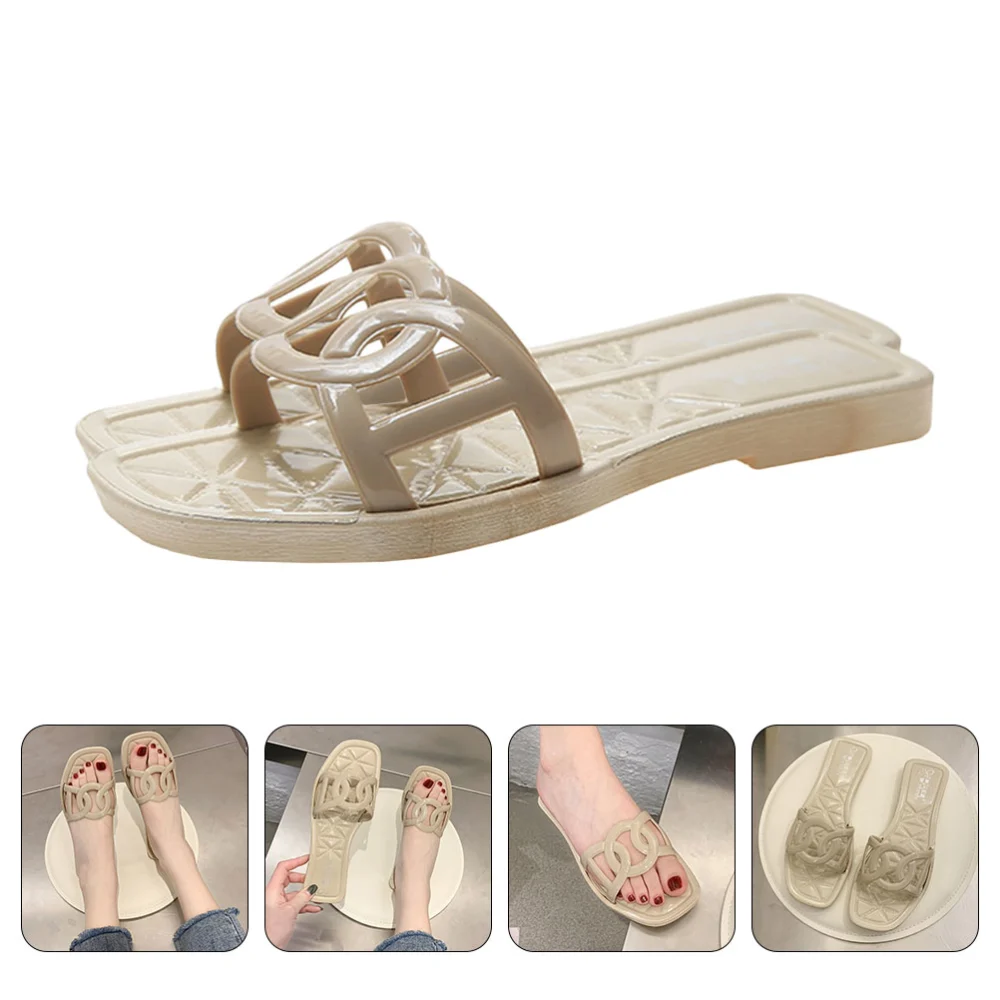 1 Pair Women Fashion Slippers Outdoor European Slippers Summer Sandals (Beige)