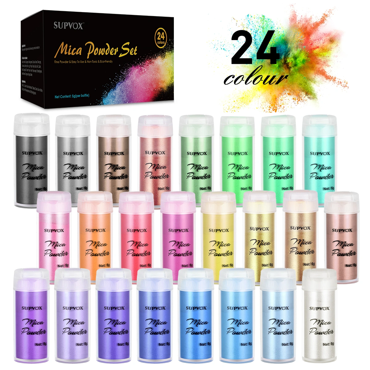 SUPVOX 24 Colors Mica Powder Kit Epoxy Resin Dye Soap Making Colorants Set for Soap Making Clay Coloring Nail Art