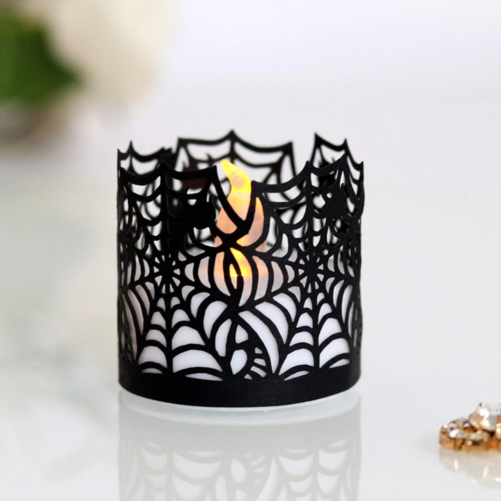 50pcs Halloween Black Spider Web LED Electronic Candle Holder Candle Wraps