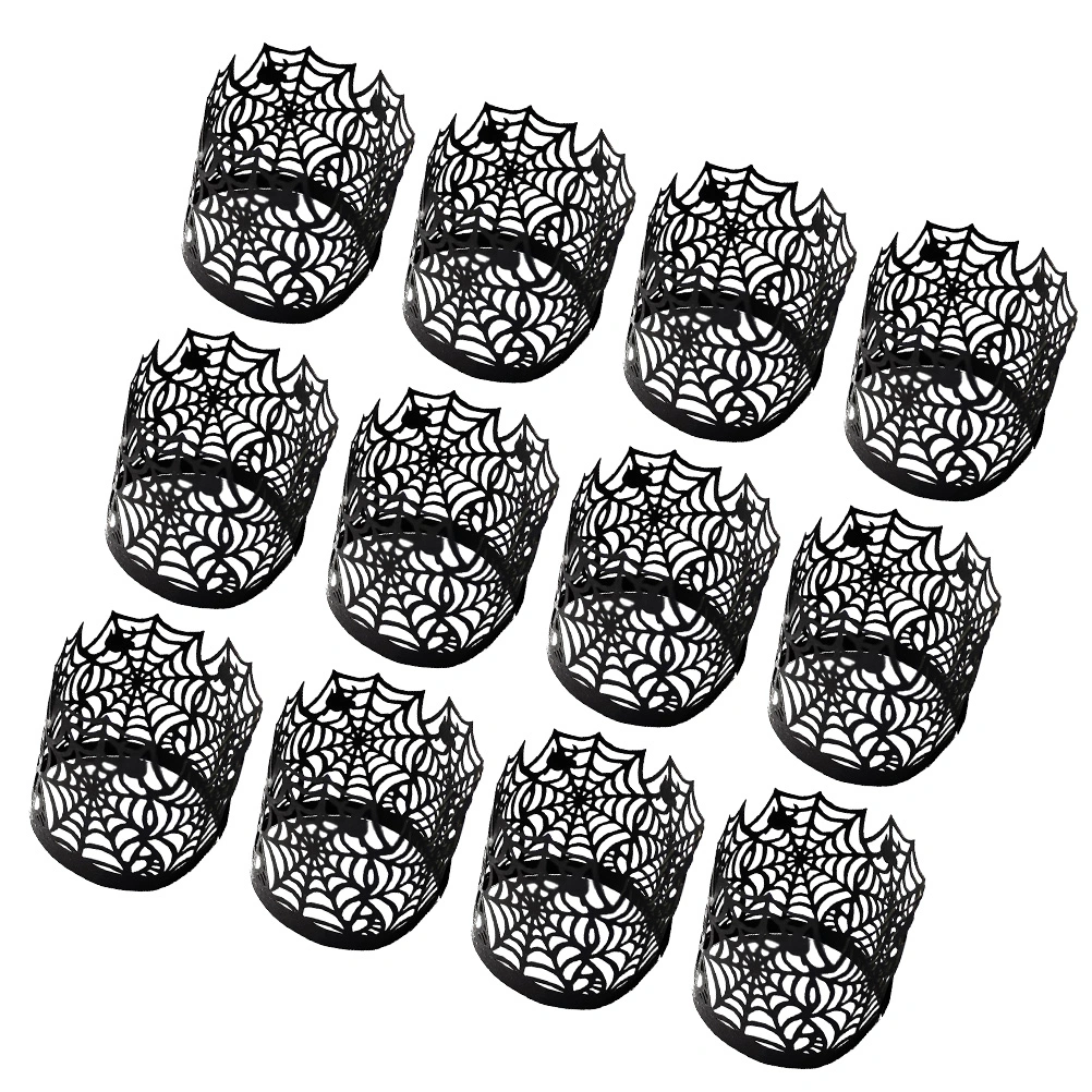 50pcs Halloween Black Spider Web LED Electronic Candle Holder Candle Wraps