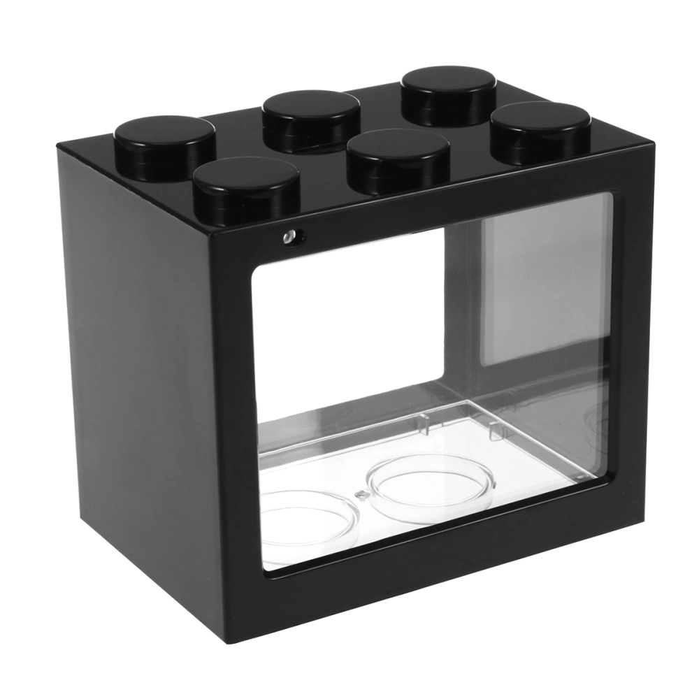 Mini Fish Tank Aquarium for Turtle and Pet Fish Office Desktop Home Decor (Black)