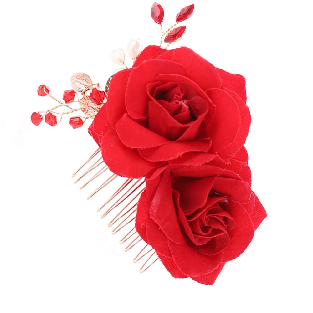 Artificial Flower Hair Comb Elegant Bridal Rose Headpiece Wedding Headdress