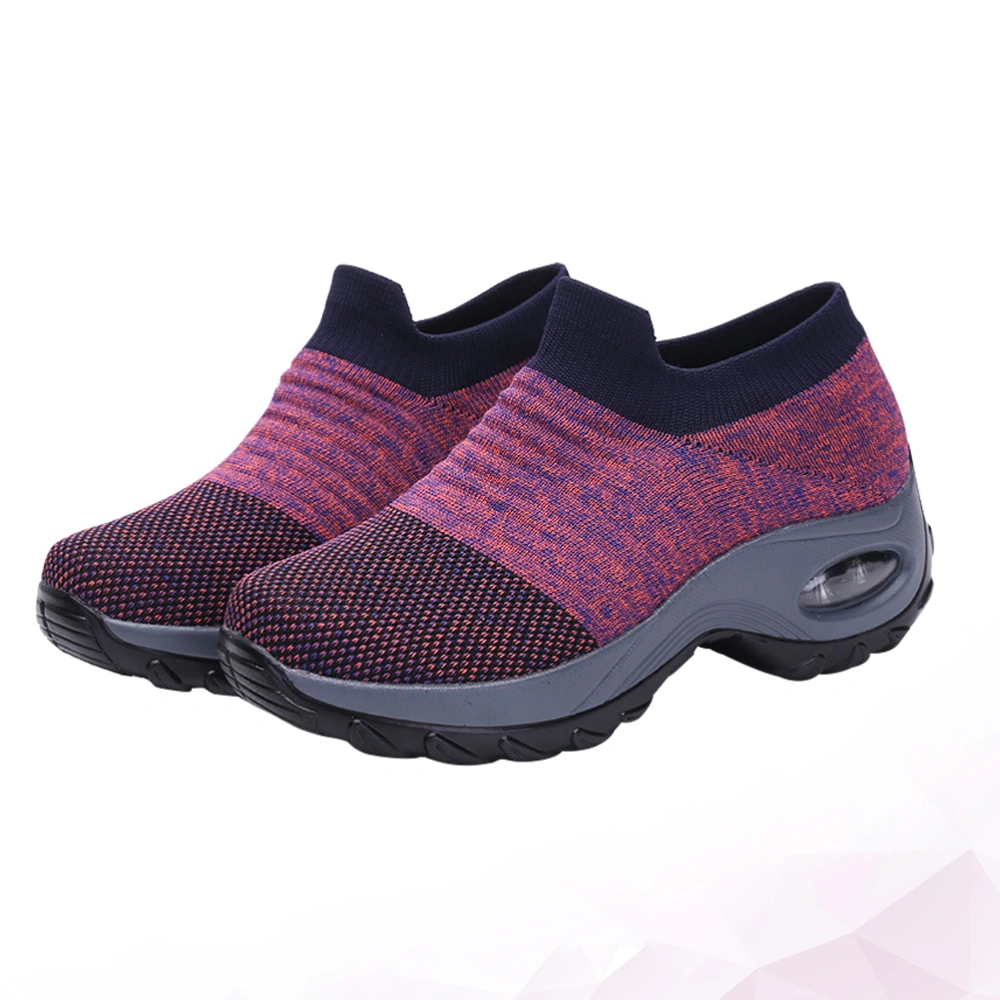 Purple Fashion Weaving Running Shoes Breathable Slip-On Casual Sports Shoes Outdoor Activities Shake Sneakers for Women Ladies - Size 36