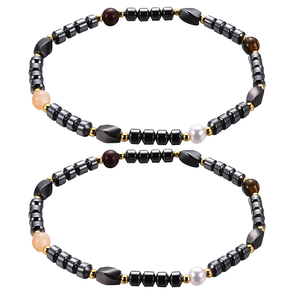 2pcs Hematite Acrylic Anklets Magnet Bracelet Elastic Foot Chain Magnetic Beach Ankle