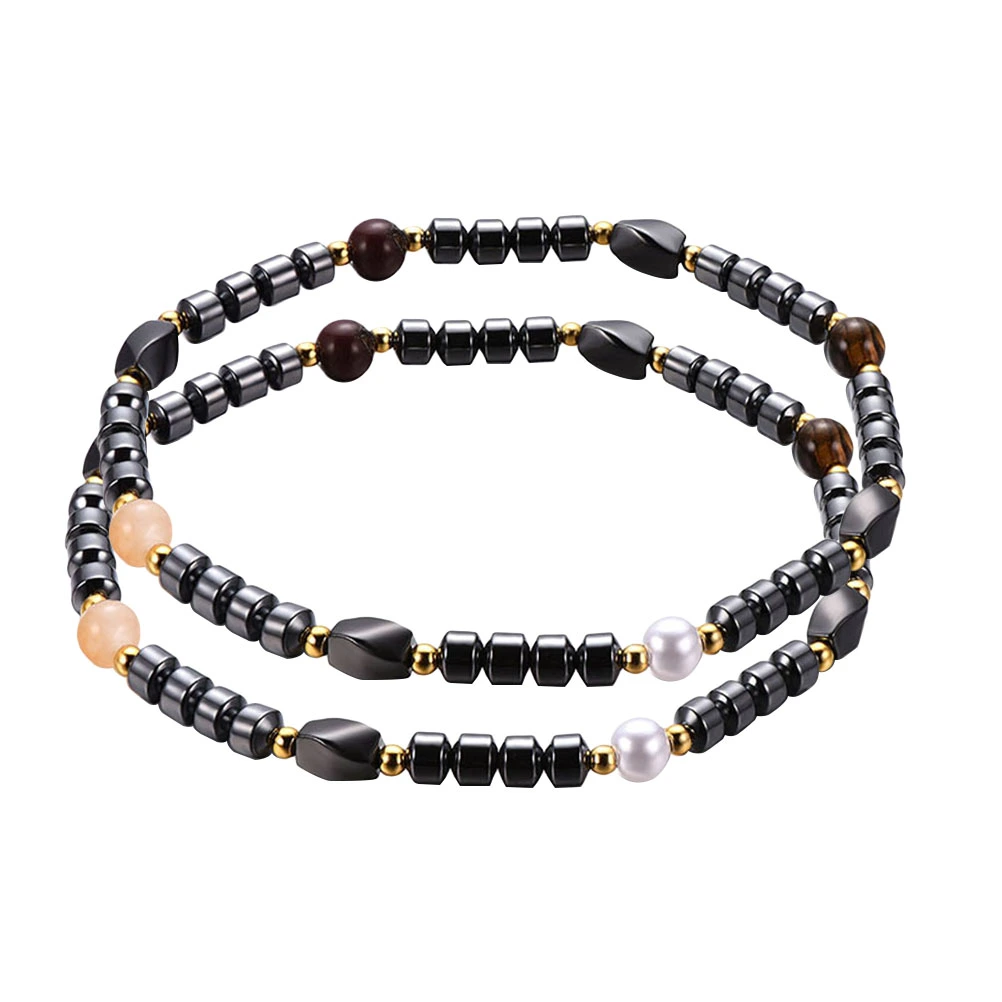 2pcs Hematite Acrylic Anklets Magnet Bracelet Elastic Foot Chain Magnetic Beach Ankle